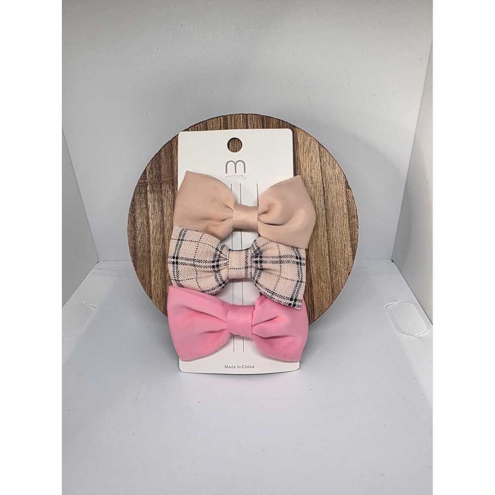 Melody 3-Piece Bow Hair Clip Set Pink Plaid Beige Preppy Coquette
